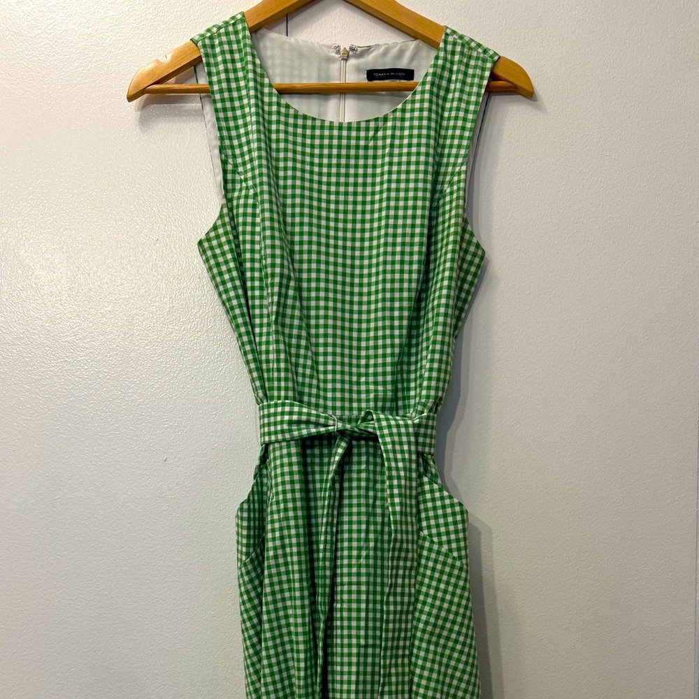 Tommy Hilfiger Green Gingham Tie-Waist Dress